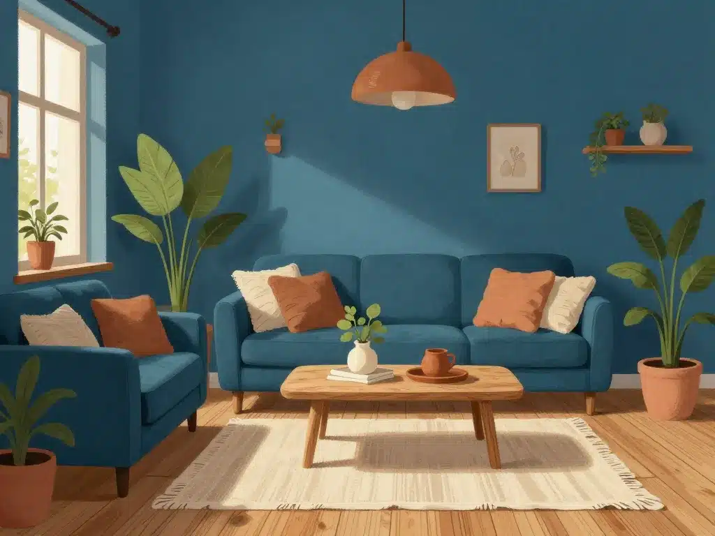 Bleu canard avec quelle couleur, bois clair et chaleur naturelle