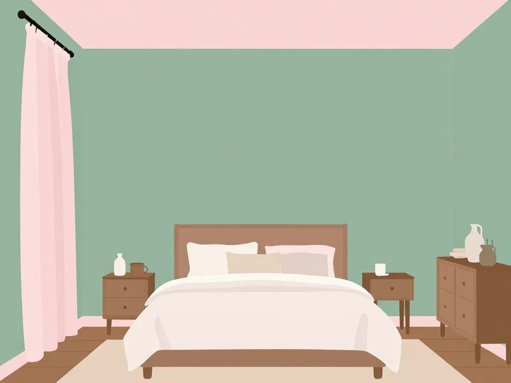 Chambre vert sauge et rose couleurs équilibrées