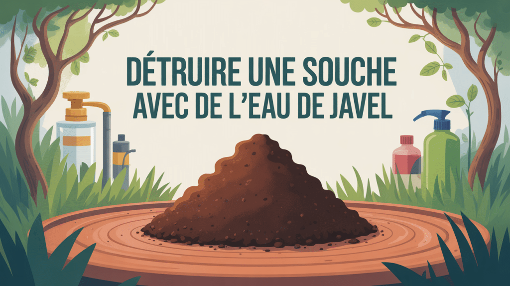 illustration détruire souche eau de javel au jardin