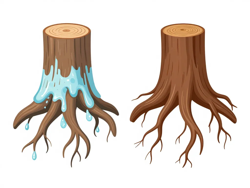 schéma effet détruire souche eau de javel racines