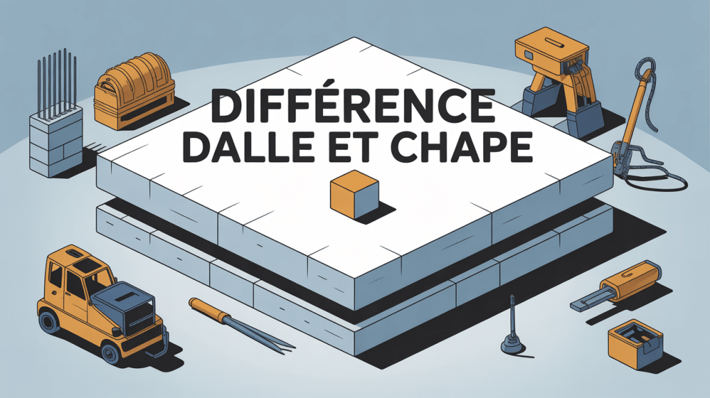 Illustration montrant la différence entre dalle et chape sur chantier