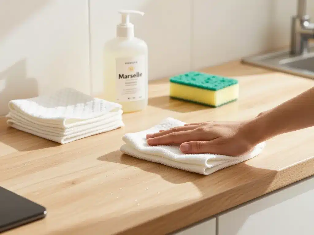 entretien plan de travail bois nettoyage accessoires quotidien