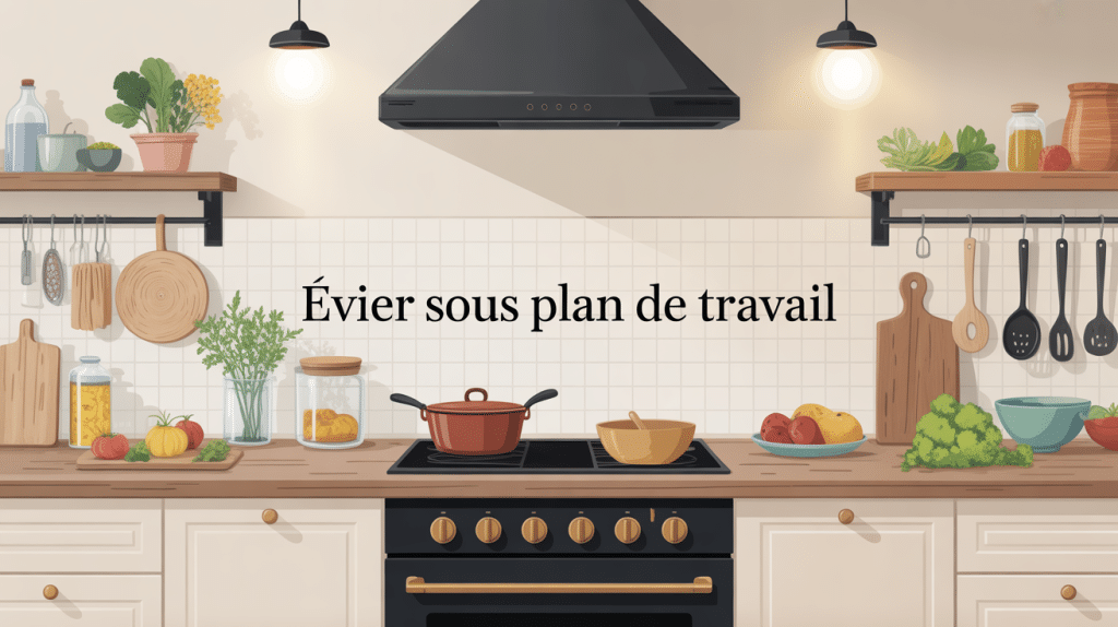 evier sous plan de travail vue globale cuisine