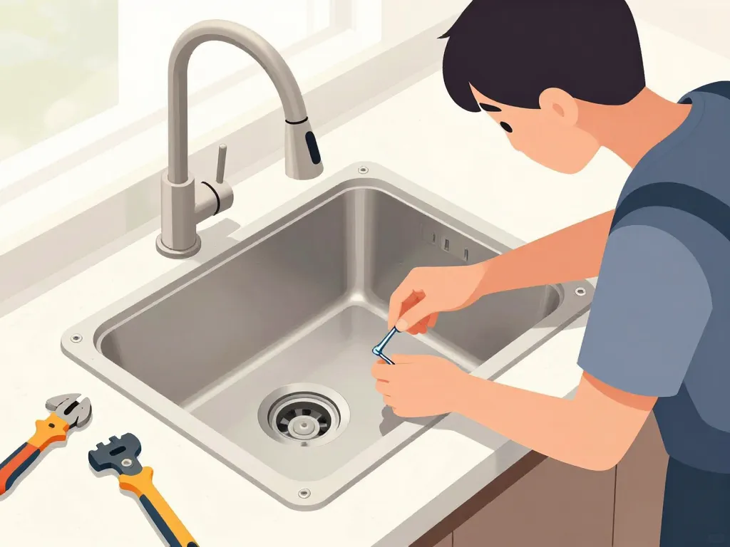 pose evier sous plan de travail fixation etancheite