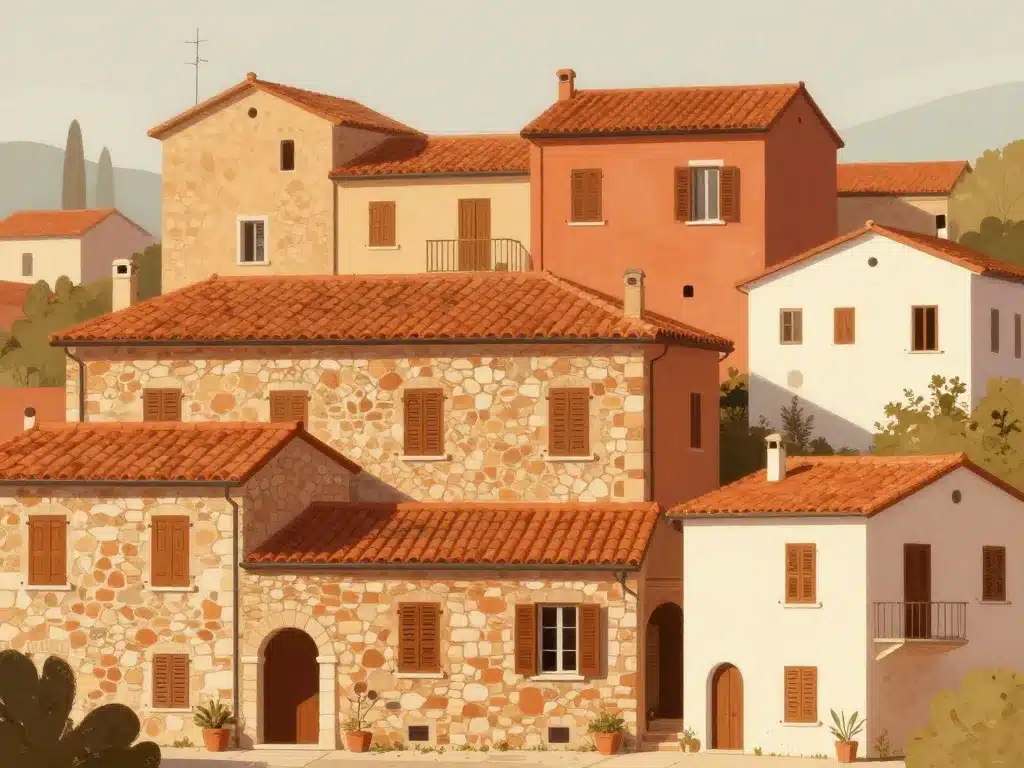 Façades maisons italiennes matériaux pierre tuile bois
