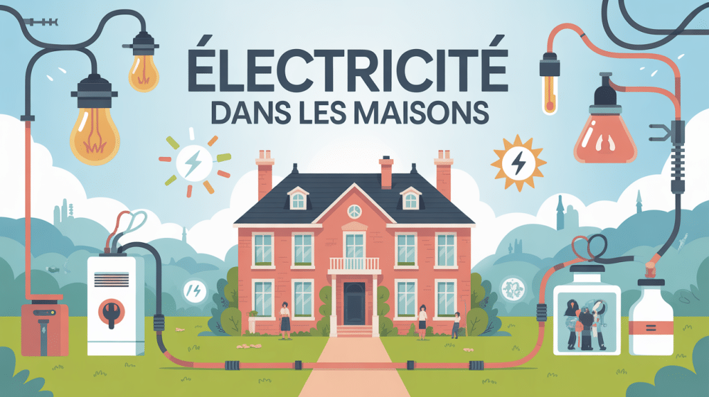 quand est arrivé l'électricité dans les maisons illustration stylisée transition passé présent