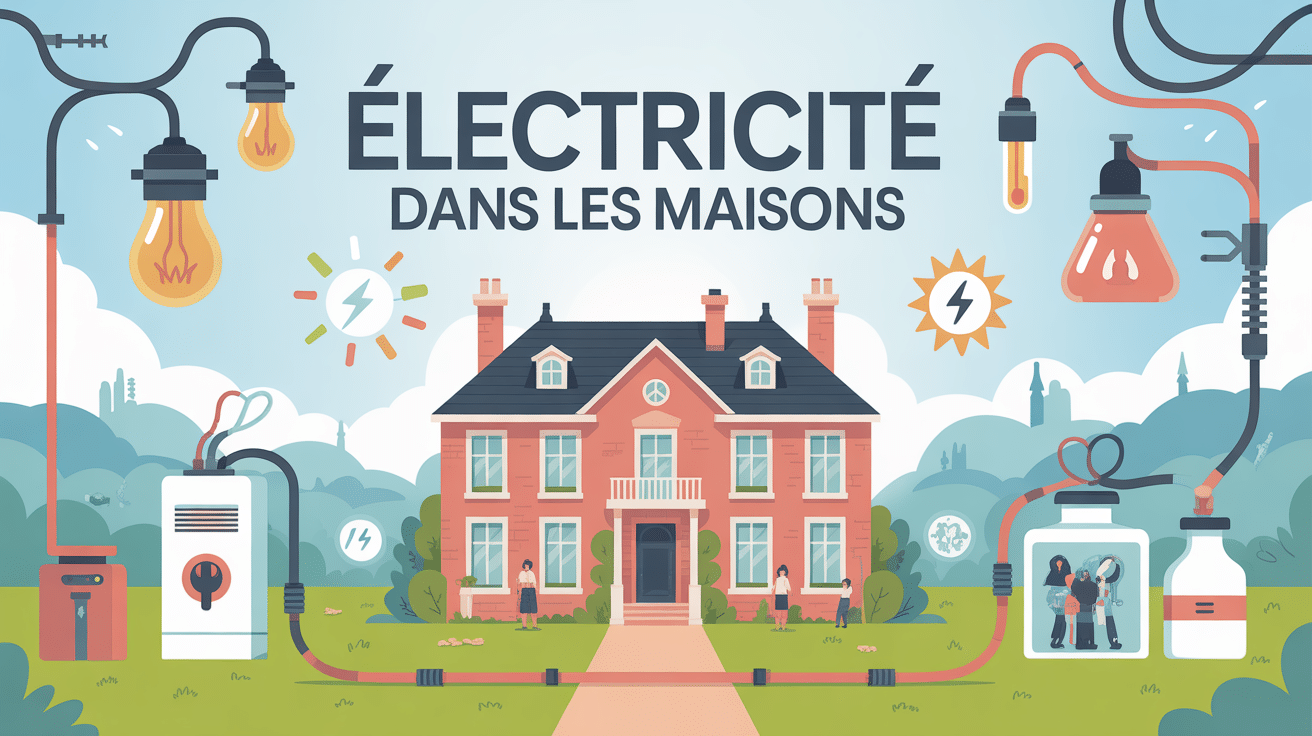 quand est arrivé l'électricité dans les maisons illustration stylisée transition passé présent