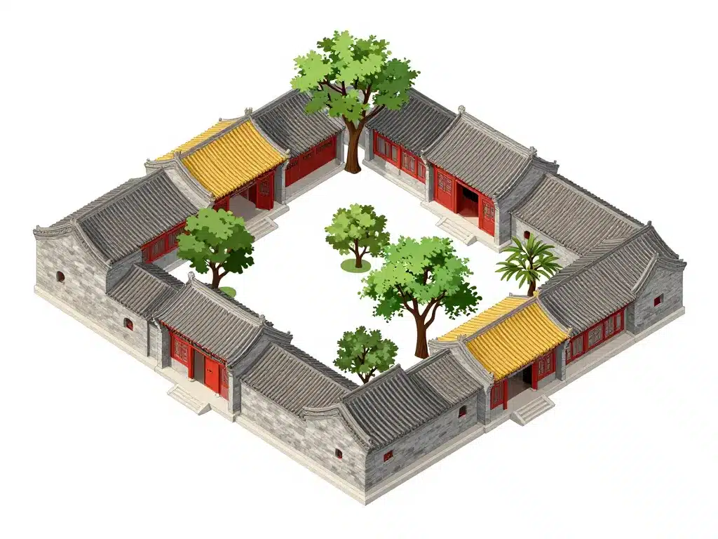 Diagramme architecture siheyuan matériaux cour centrale