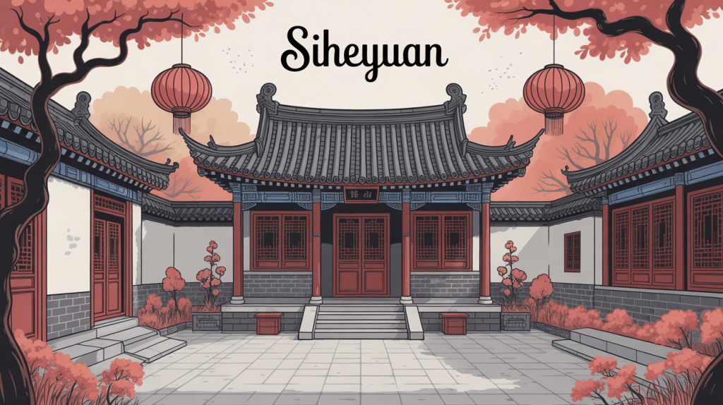Illustration siheyuan cour fermée traditionnelle Pékin