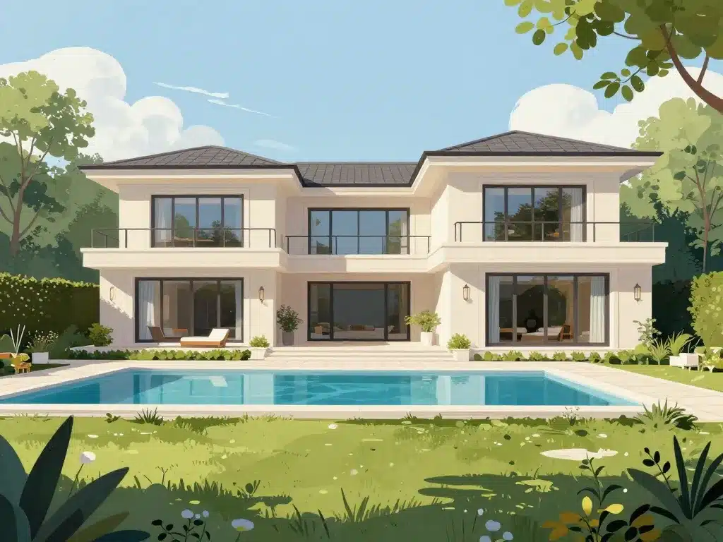 vue éditoriale villa de luxe architecture équipements premium