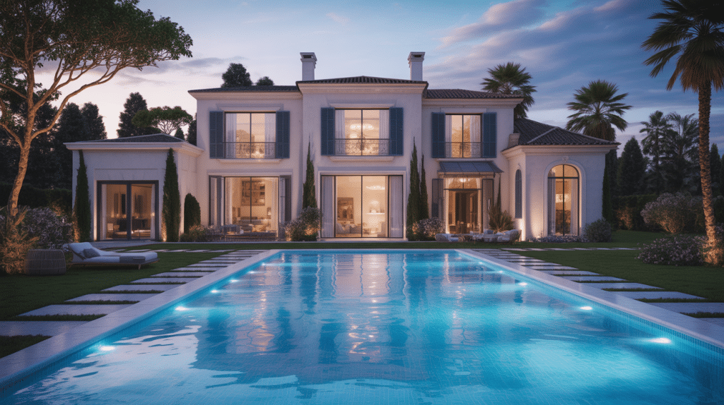 villa de luxe sur propriété moderne avec piscine et jardin