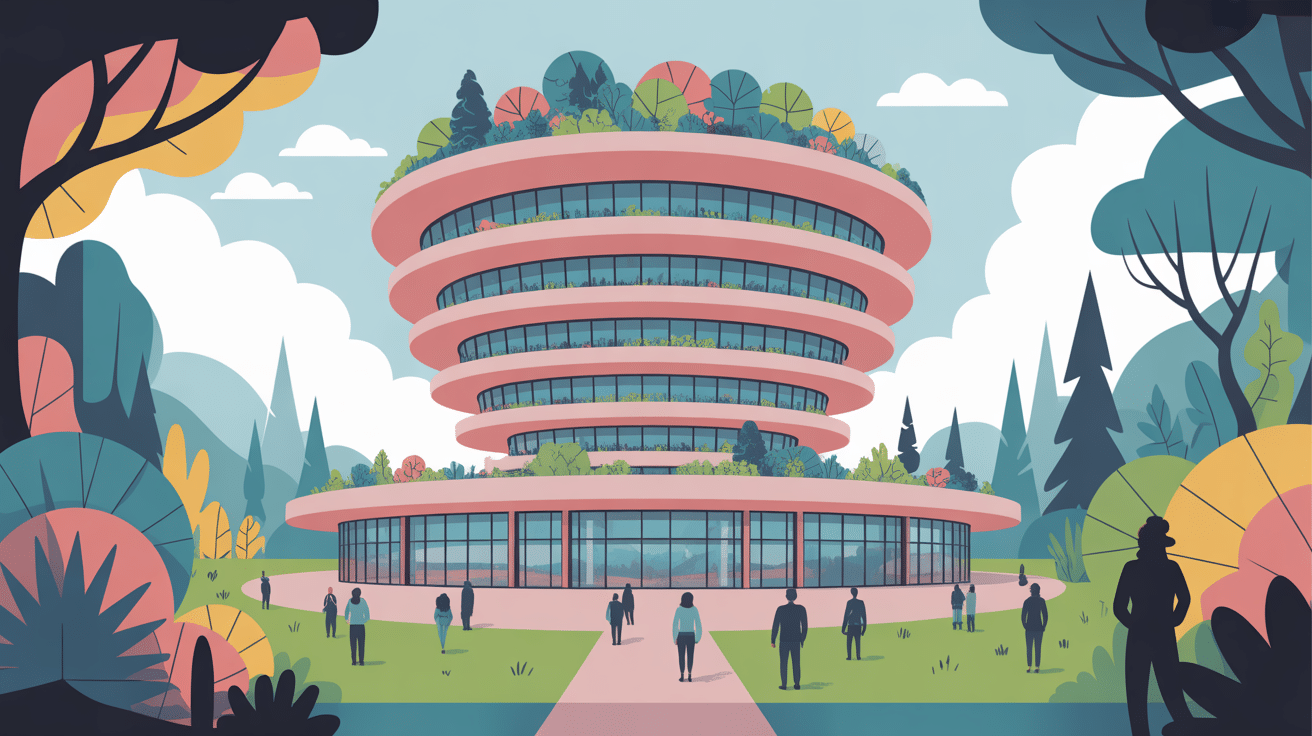 Illustration waldspirale immeuble coloré toit végétalisé