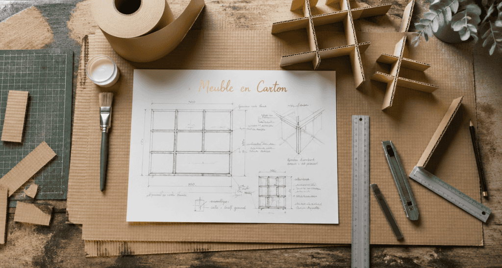 outils et plan de travail meuble en carton fabrication