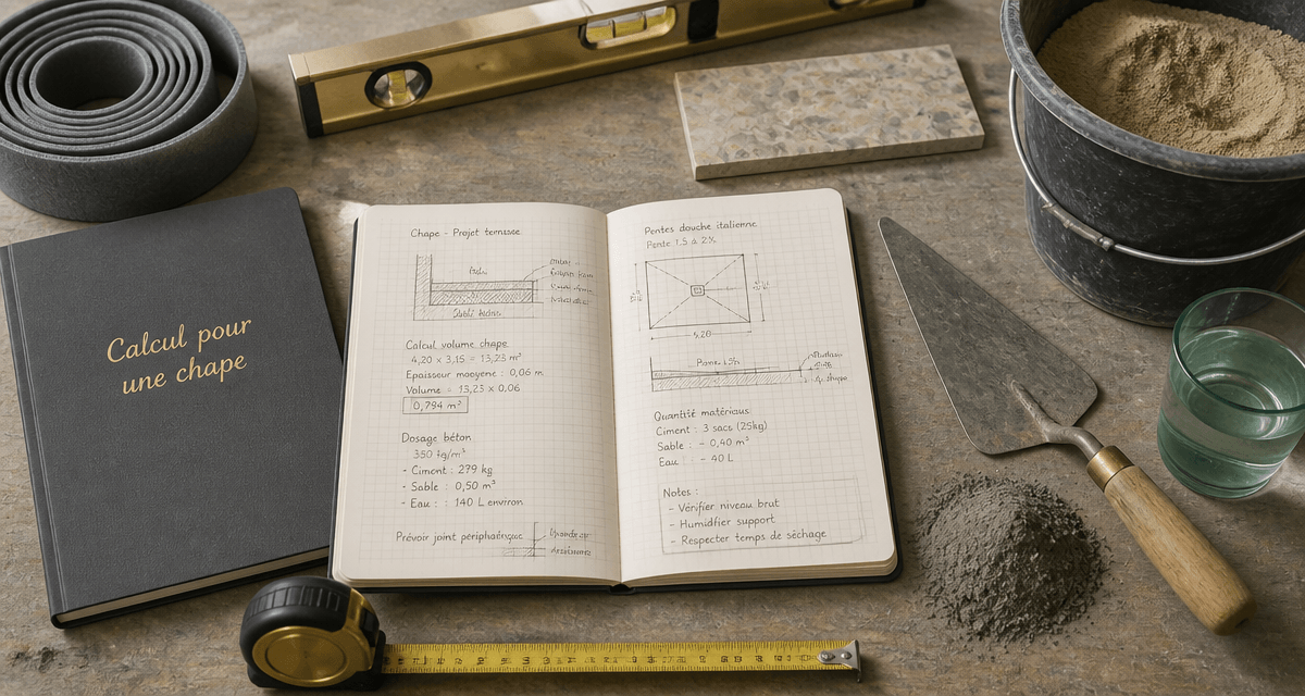 calcul pour une chape avec outils et carnet de calcul