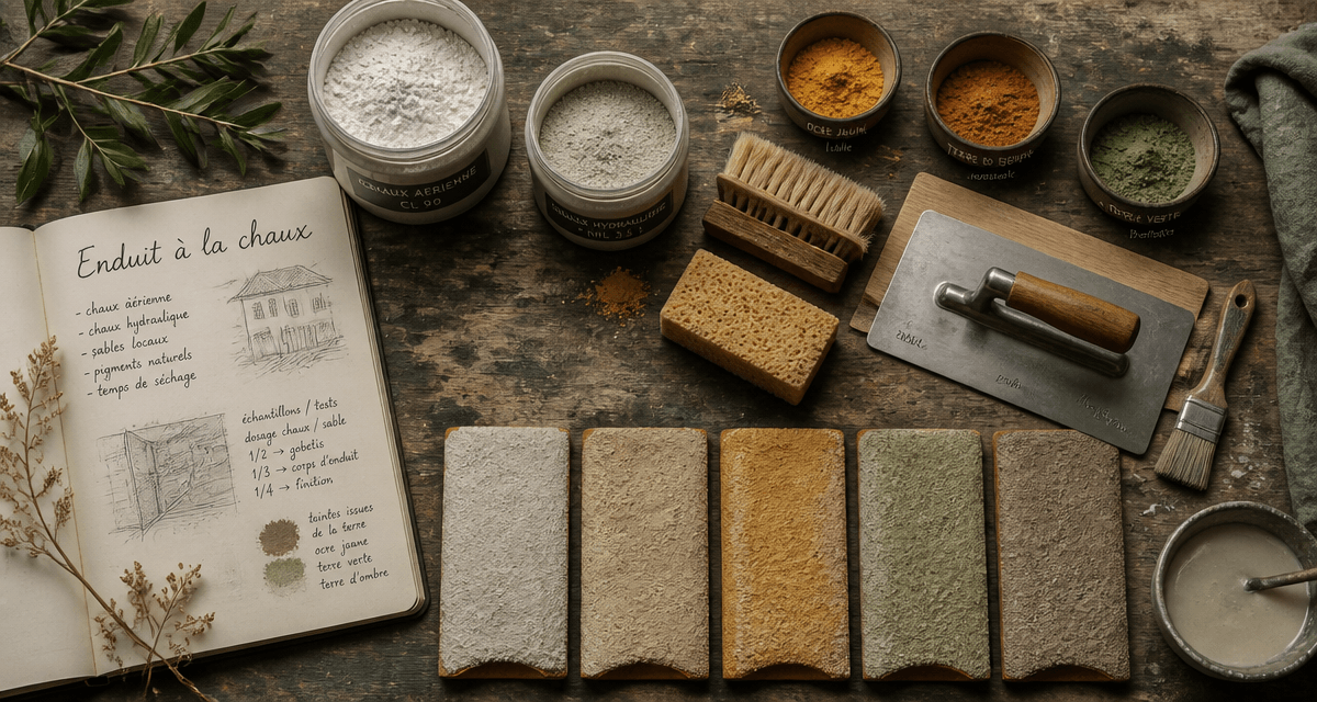 Chaux enduit outils artisanaux pigments