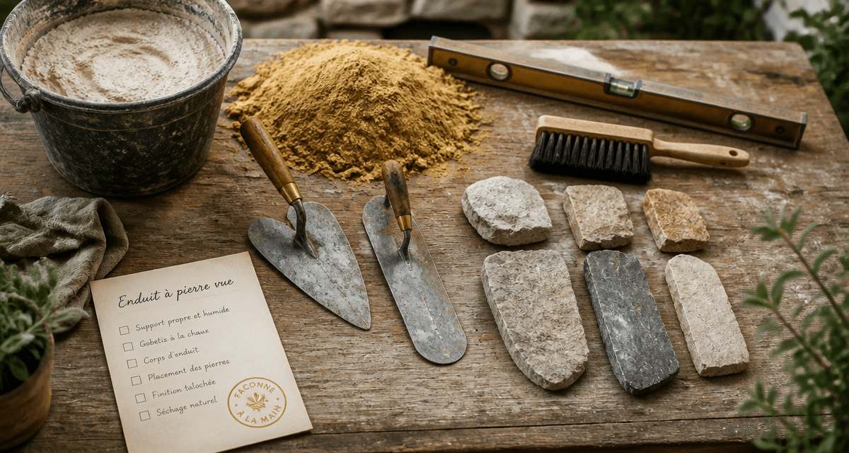outils enduit pierre vue sur table artisanale