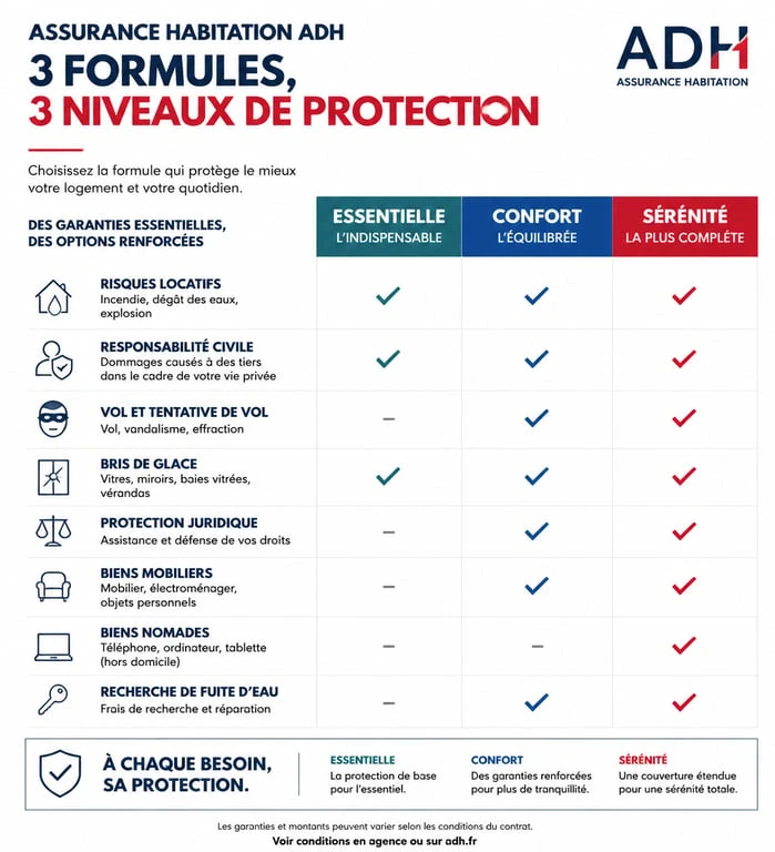 Comparatif des formules d'assurance habitation ADH pour étudiants et jeunes actifs