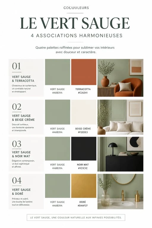 Infographie des meilleures associations de couleurs pour une décoration murale vert sauge