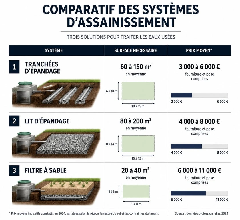 Comparatif des prix et surfaces pour l'installation d'un système d'épandage de fosse septique