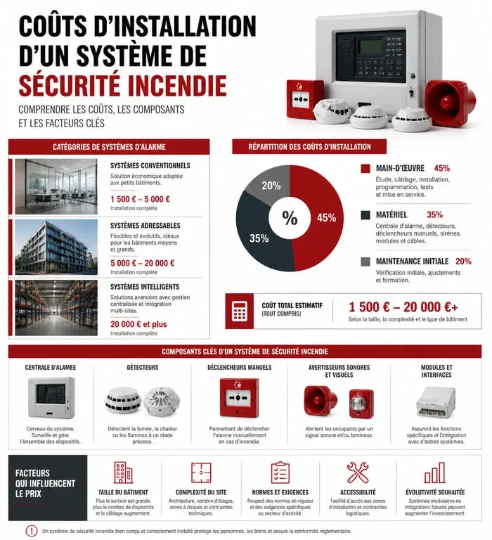 Infographie des coûts et facteurs de prix pour l'installation d'une alarme incendie en ERP