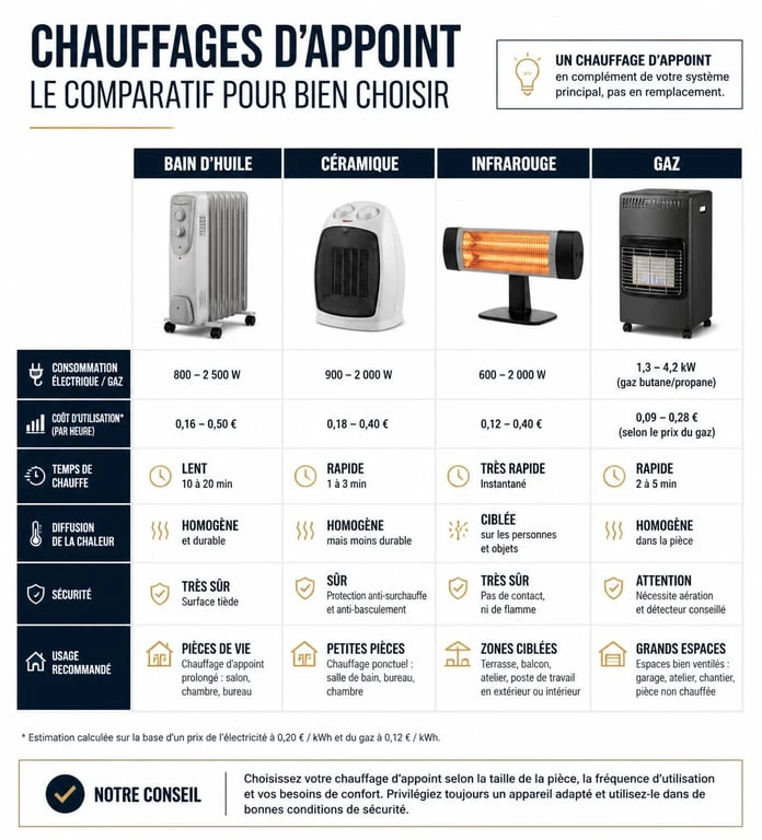 Comparatif des technologies de chauffage d'appoint basse consommation pour réduire sa facture d'énergie