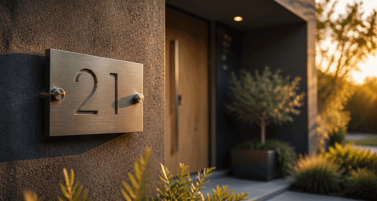 numero de maison design inox sur façade béton
