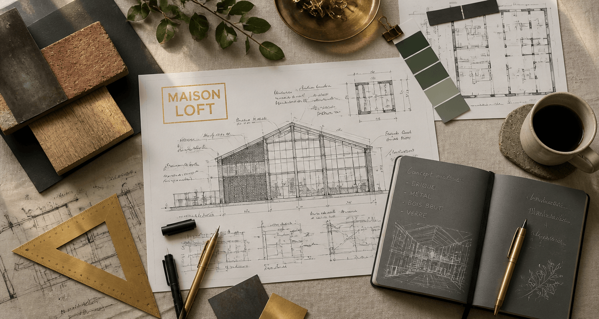plan architecte hangar aménagé en maison loft industriel