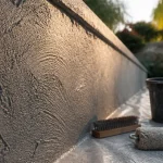 Crépi muret fraîchement appliqué sur muret en parpaings, finition durable sans fissures