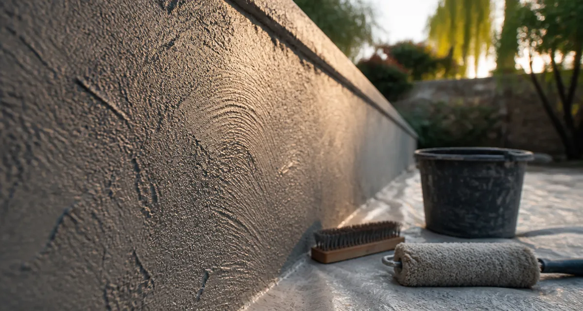 Crépi muret fraîchement appliqué sur muret en parpaings, finition durable sans fissures