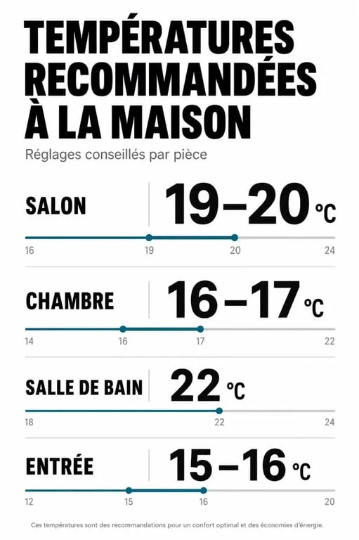 Infographie des températures recommandées pour régler un radiateur électrique à inertie par pièce