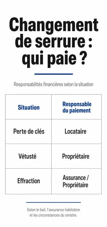 Infographie récapitulative des responsabilités financières pour un changement de serrure locataire