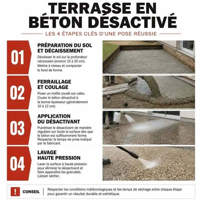 Étapes de réalisation d'une terrasse en béton désactivé