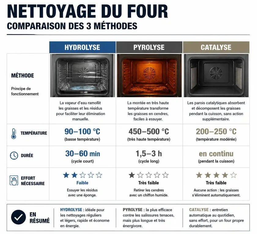 Comparatif des modes de nettoyage de four : hydrolyse, pyrolyse et catalyse
