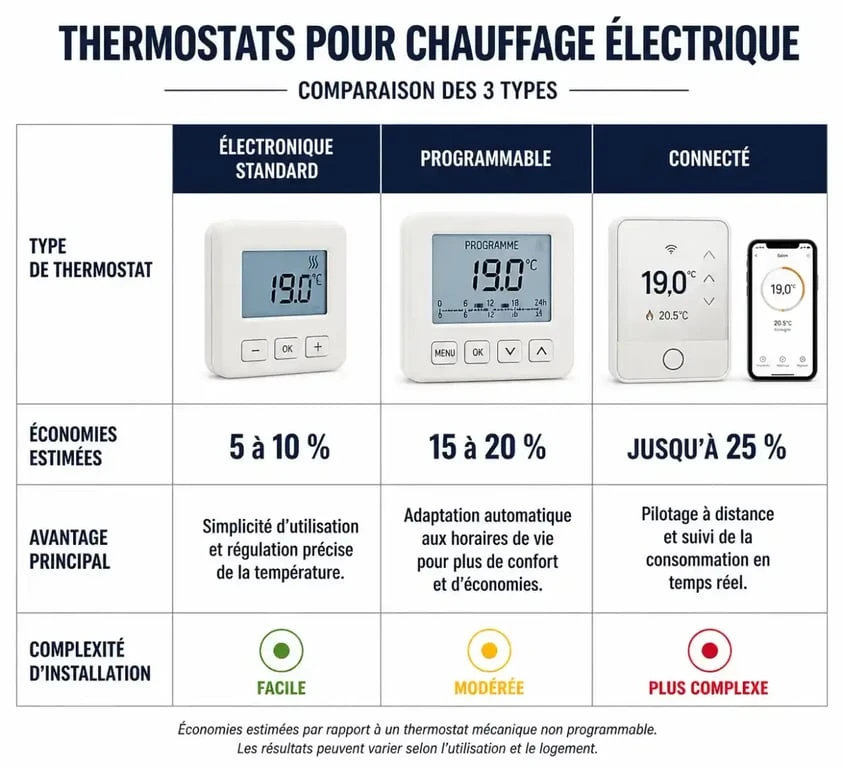 Comparatif des types de thermostat pour chauffage électrique et économies réalisables