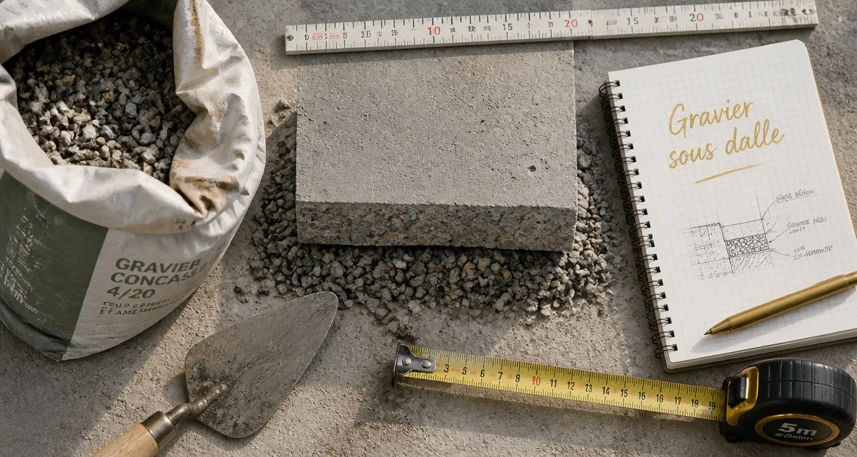 gravier sous dalle béton sur chantier