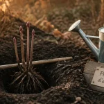 Quand planter pivoine : plantation d’automne, racines nues en terre sombre