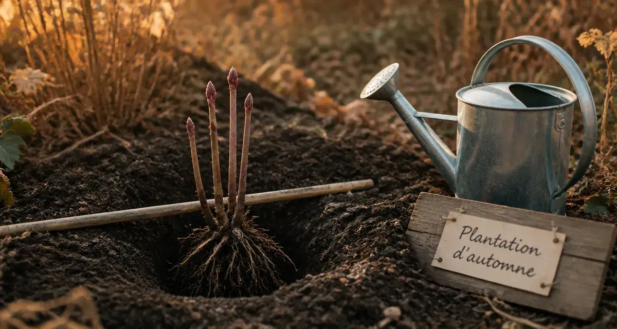 Quand planter pivoine : plantation d’automne, racines nues en terre sombre