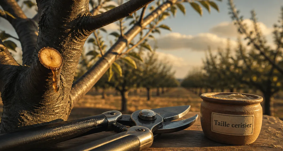 Quand tailler les arbres fruitiers à noyaux : taille d’un cerisier en verger, coupe et baume anti-gommose