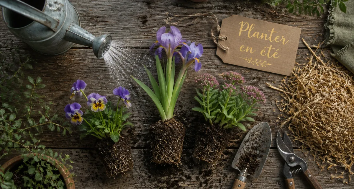 que planter en juillet août fleurs sur plan de travail de jardinage