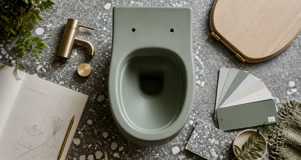 toilette coloré vert sauge terrazzo et laiton
