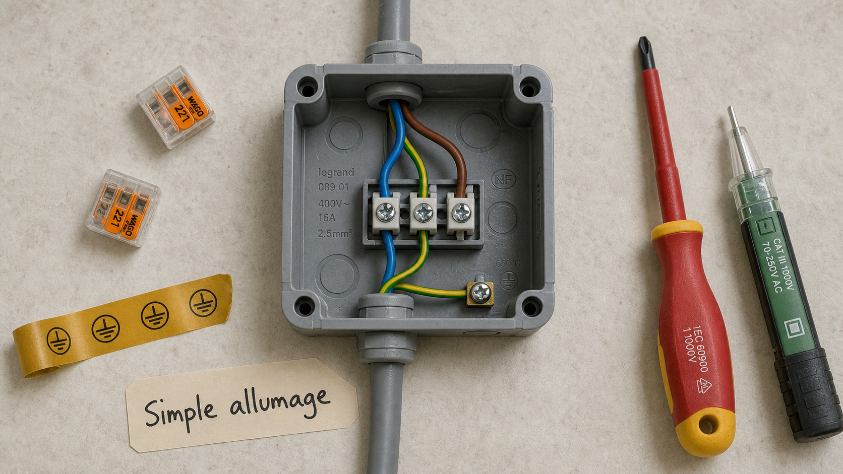 Cablage simple allumage phase neutre terre sans erreur
