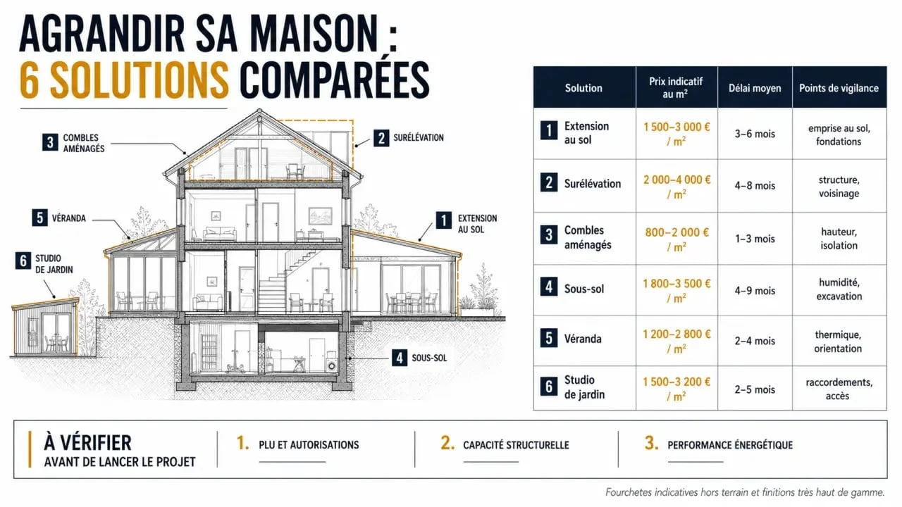 Agrandir la maison : comparaison visuelle des solutions, coûts et délais