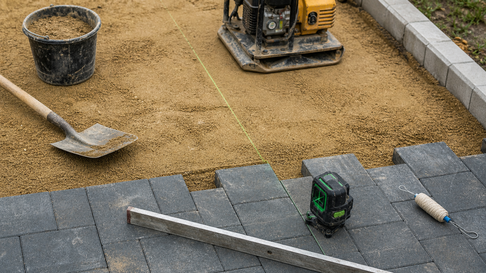 pavé autobloquant pose sur sable, 40 cm de décaissement