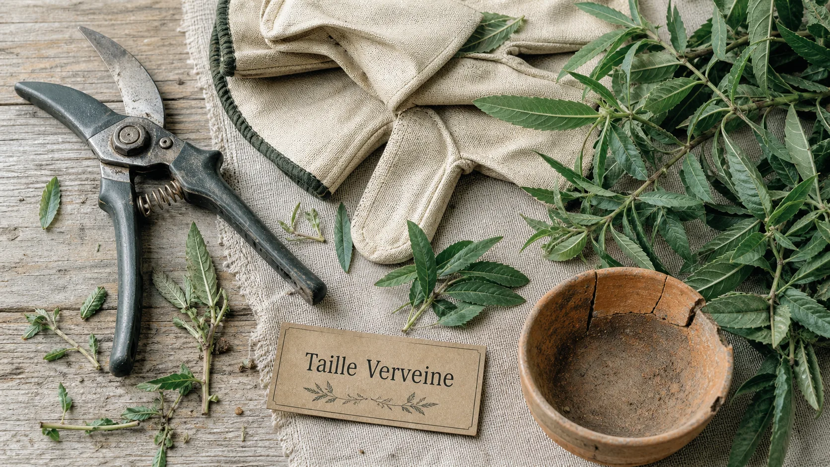 Quand tailler la verveine au printemps : sécateur, gants et rameaux taillés