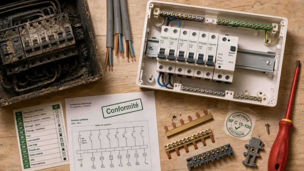 Changement d un tableau electrique : coffret neuf, normes et 20 % d’emplacements libres