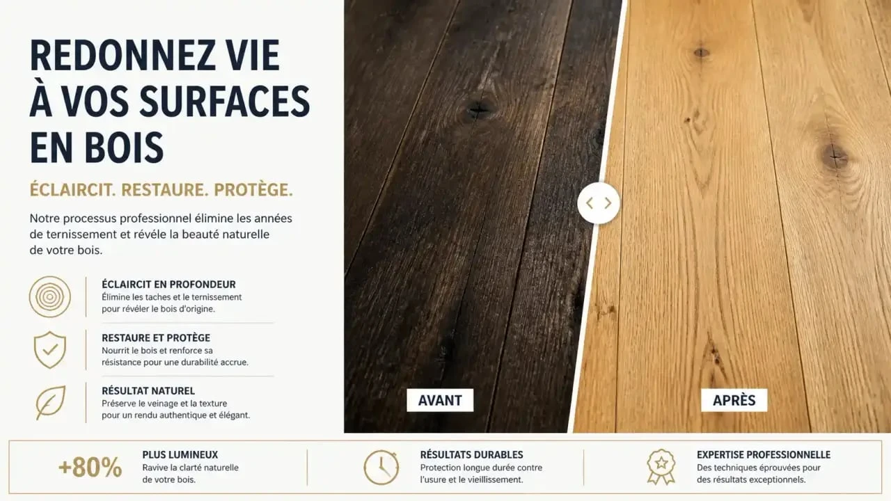 Résultat avant/après pour éclaircir le bois d'un meuble ancien
