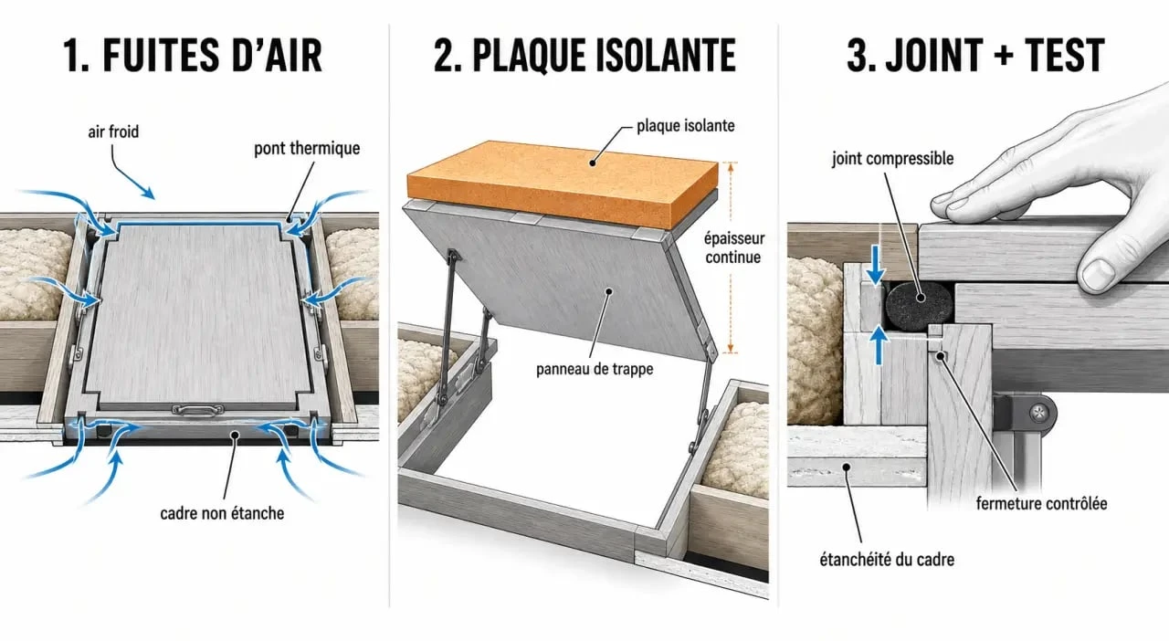 Isoler trappe grenier avec panneau isolant et joint d’étanchéité