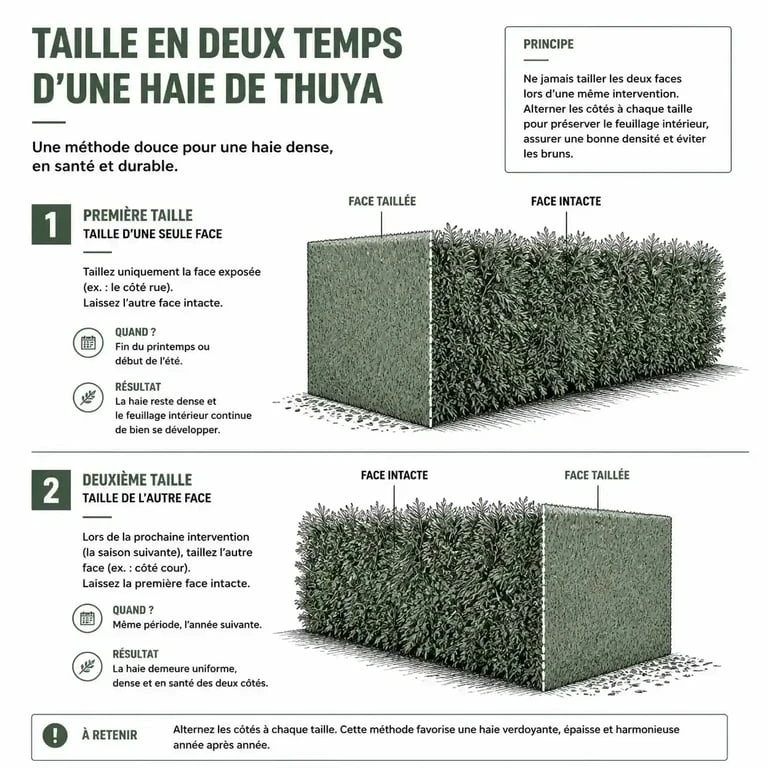 Méthode de taille sévère progressive pour haie de thuya