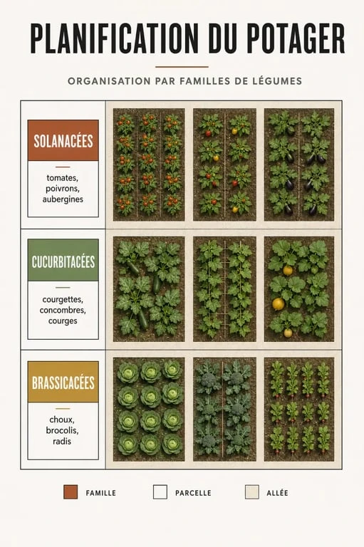 Schéma d'organisation pour savoir comment organiser son potager par zones de cultures
