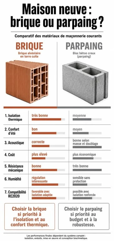 Brique ou parpaing : infographie comparative pour choisir le matériau de mur